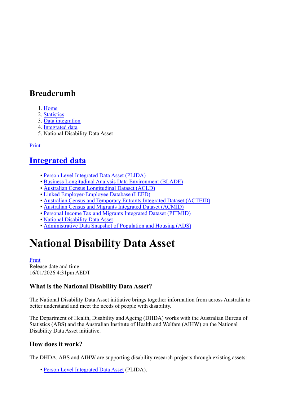 Screenshot p2: ABS / AIHW — National Disability Data Asset (National Linkage Spine)