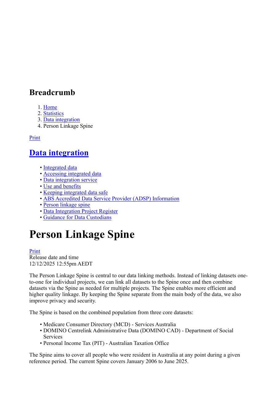 Screenshot p2: Australian Bureau of Statistics — Person Linkage Spine
