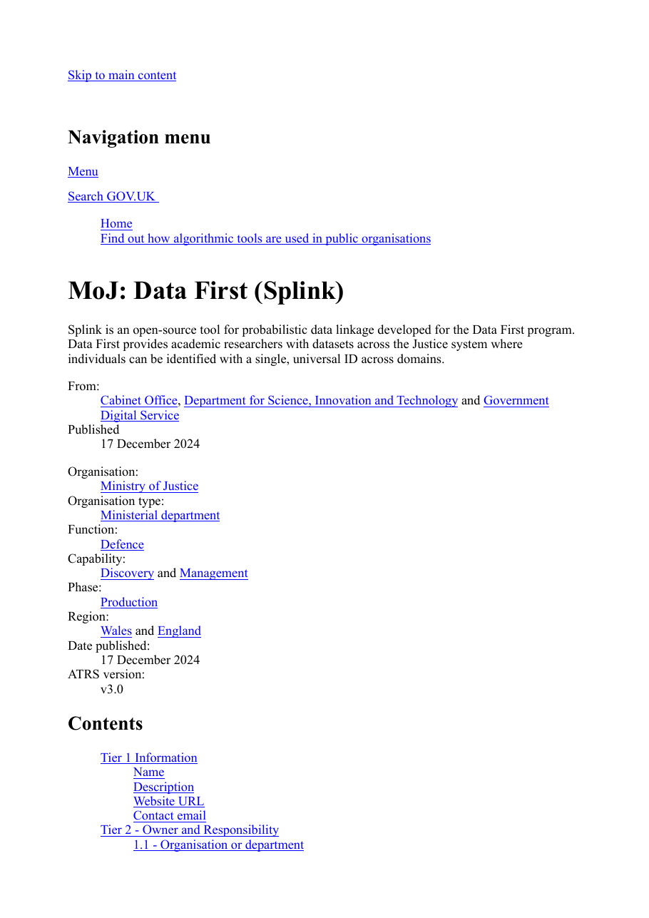 Screenshot p1: MoJ — “Data First”
