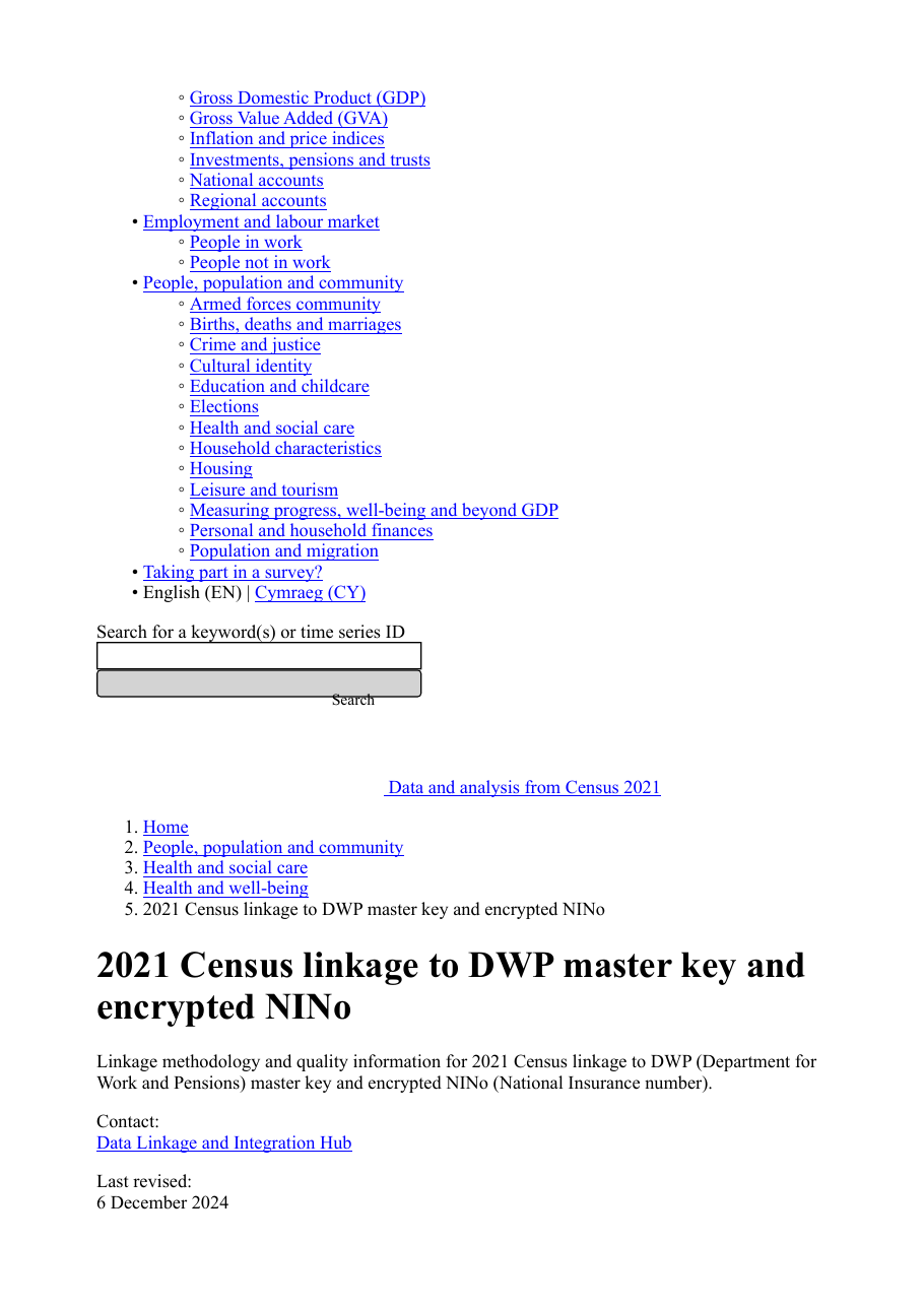Screenshot p2: ONS — 2021 Census ↔ DWP / encrypted National Insurance number
