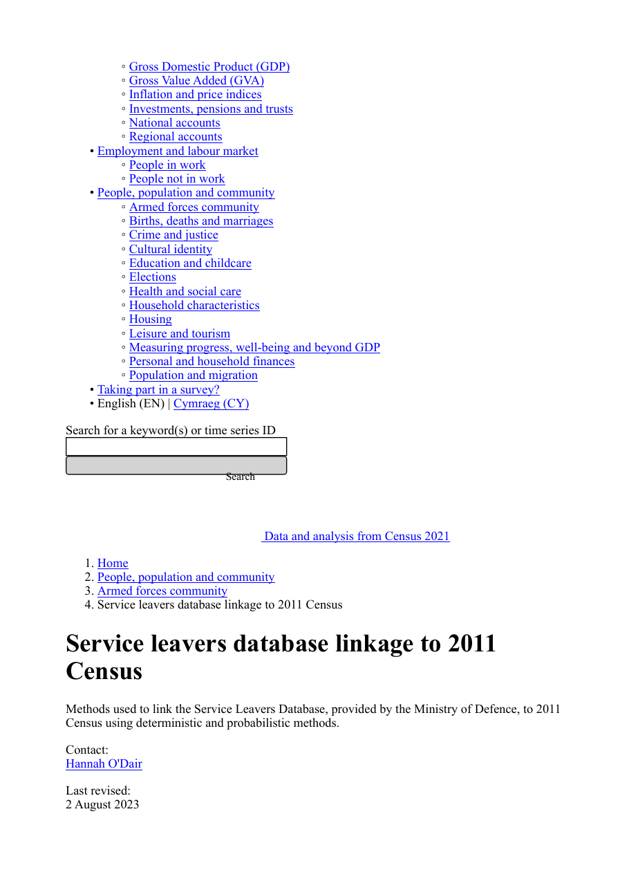 Screenshot p2: ONS — Service-leavers database ↔ 2011 Census (MoD)