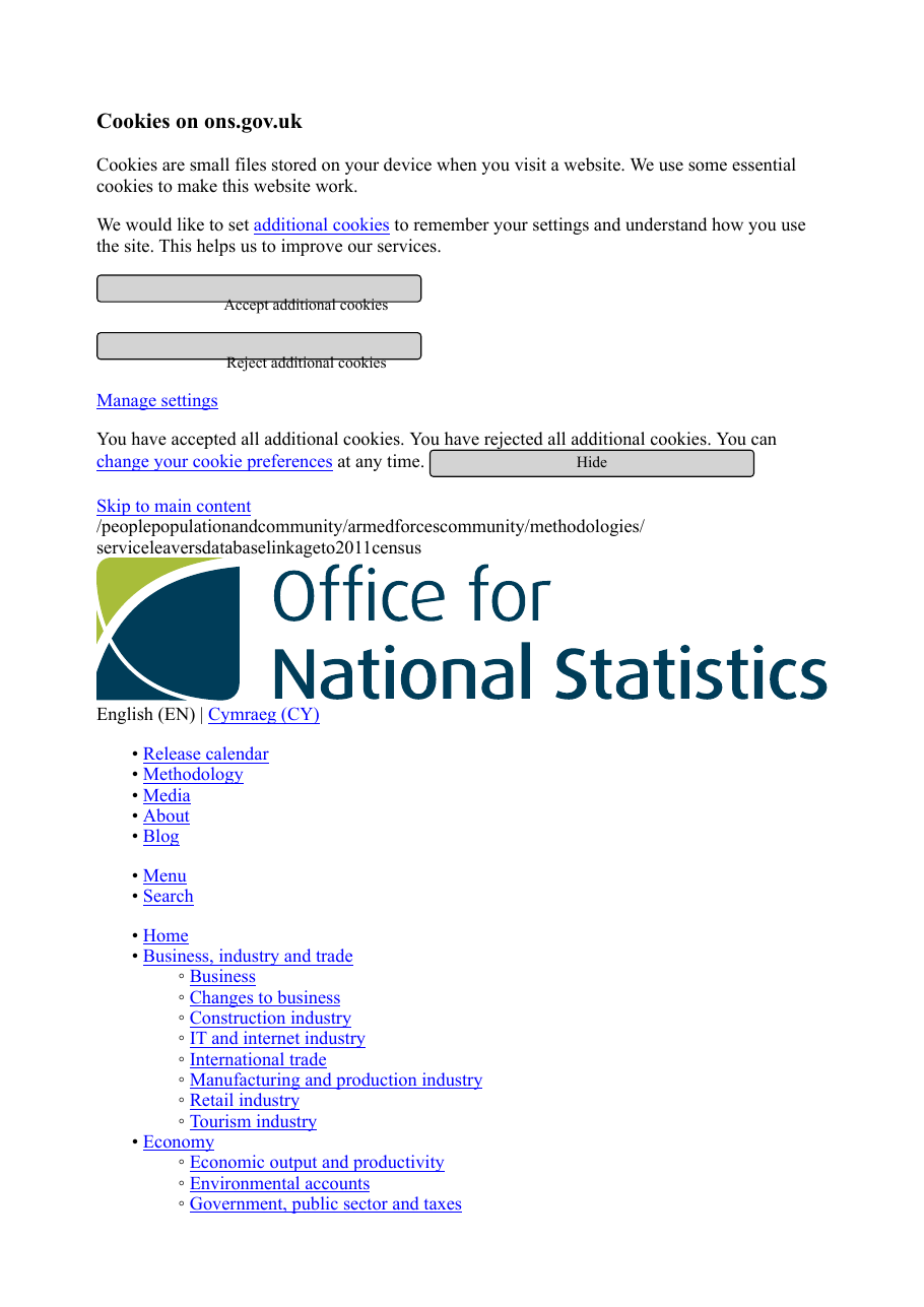 Screenshot p1: ONS — Service-leavers database ↔ 2011 Census (MoD)